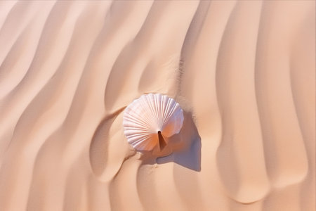 Captivating Summer Vibes: A Top View of a Seashell on Sandy Shores -- AR 3:2の素材