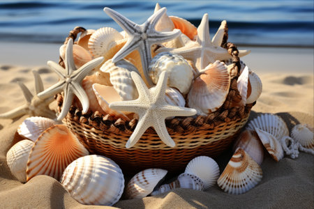 Coastal Treasures: Discovering Seashells, Starfish, and Baskets of Delightの素材