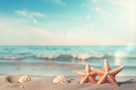 Summertime Bliss: Seaside Retreat adorned with Starfish, Shells, and Vintage Color Tonesの素材