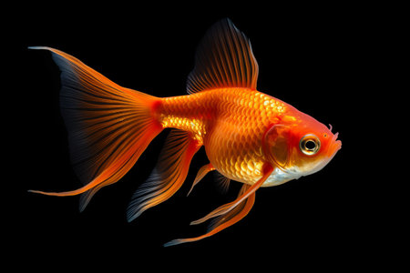 Glimmering Goldfish: Illuminated against a Mysterious Black Canvas - AR 3:2の素材
