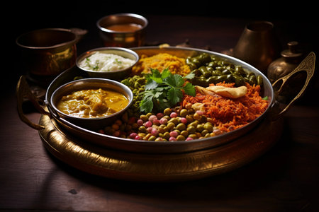 Exquisite Authentic Indian Cuisine Served in a Stunning Copper Brass Bowlの素材