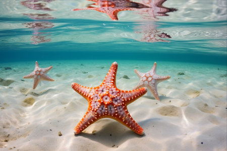 Captivating Array: A Spectacle of Starfishes Along the Cozumel Beaches of Caribbean Seaの素材