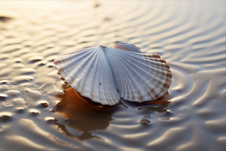 Mysterious Tranquility: A Shell Clam's Encounter with Water's Rhythmic Ripplesの素材