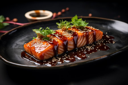 Savoring Japanese Delicacy: Delectable Soy Sauce-Infused Salmon Head Cuisine â AR 3:2の素材