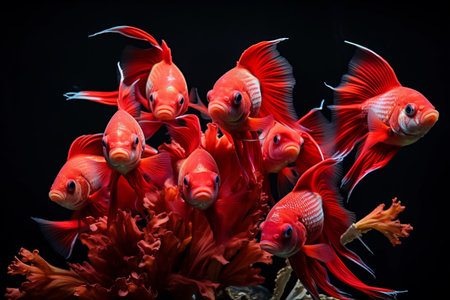 The Mesmerizing Beauty of a Red Parrot Fish Herd: Captivating Insight into the Aquatic World (3:2 AR)の素材