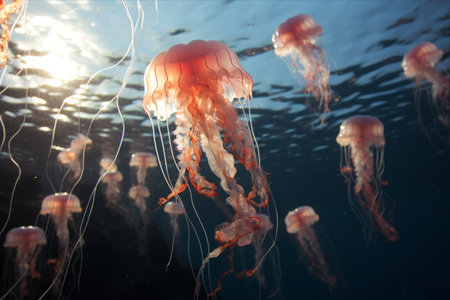 Majestic Jellyfish Gracefully Glide Underwater in a 3:2 Artistic Masterpieceの素材