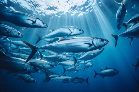 The Mesmerizing Spectacle: A Vast School of Fish Gracefully Gliding Through the Waters (AR 3:2)の素材