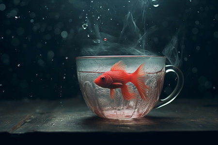 Captive Serenity: The Journey of the Little Red Fish in a Cup - AR 3:2の素材