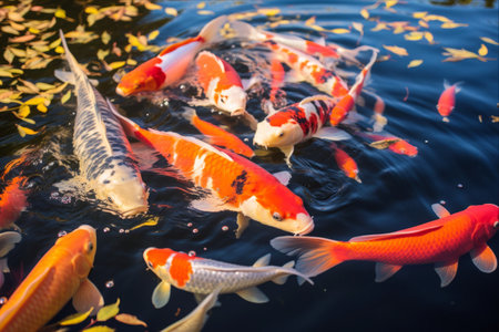 Koi Carp Enchantment: A Picturesque Pond Paradise at 3:2 Aspect Ratioの素材