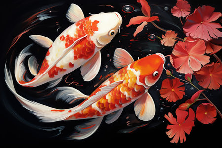 Colorful Koi Fish: A Vivid Delight in a White and Golden Carp

(Note: The suggested title highlights the vibrant colors of the Koi fish in a serene background accentuated by the white and golden carp, while also incorporating the key descriptors providedの素材