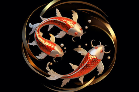 The Eternal Symbol of Luck and Longevity: Golden Koi Fish Encircling in a Loopの素材