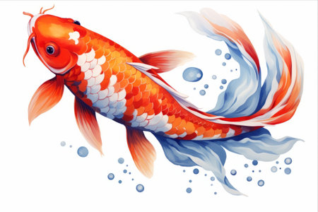 Lone Koi Amidst a Blank Canvas: Exploring Isolation on a White Backgroundの素材