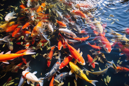 Serenity in Motion: A Glimpse of Koi Fish at Bali's Holy Water Templeの素材