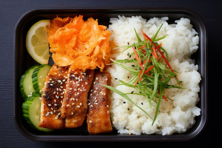 Zesty Korean Packed Lunch: Celery Rice and Orange-infused Fish Delight!の素材