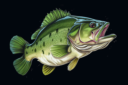 Solemnly Splendid: The Majestic Largemouth Bass Fish in White Background -AR 3:2の素材