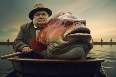 Astonishing Catch: Man Proudly Displays Massive Chub Fish from Boat Adventure - ar 3:2の素材