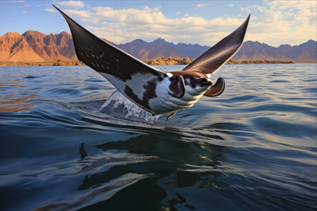 Amazing Sight: Mobula Ray Leaping in the Breathtaking Sea of Cortez, Mexicoの素材