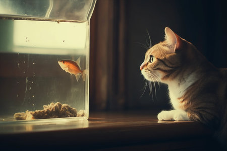 Vintage Rustic Charm: A Curious Cat's Enchantment with the Aquarium Fish