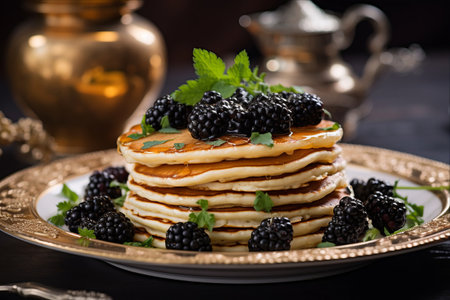 A Gourmet Delight: Indulge in Russian-style Breakfast with Pancakes and Black Caviar [AR 3:2]の素材
