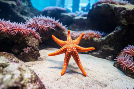 Exquisite Orange Starfish in Action: A Captivating Sight at the Sea Zoo Aquariumの素材