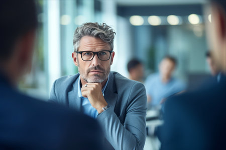 The Art of Active Listening: Attentive Businessman Collaborates with Partners for Successful Negotiationsの素材