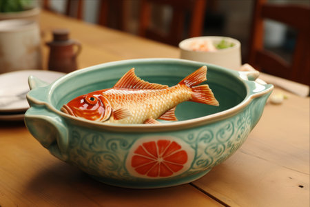 Savoring Delicious Fish Soup in a Ceramic Bowlの素材