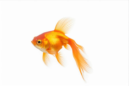 Solitary Serenity: Goldfish in Isolation on a White Backgroundの素材