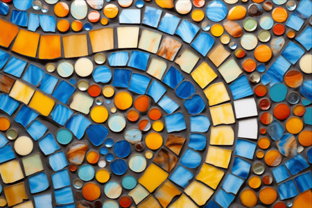 A Vibrant Kaleidoscope: Exploring Spherical Patterns and Square Elements in a Multicolored Mosaicの素材