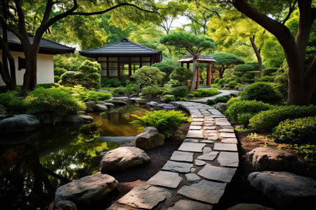 Tranquility Unveiled: Exploring the Harmonious Realm of a Japanese Rock Pathway and Koi Pondの素材