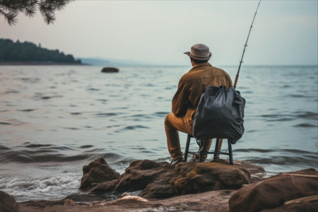 A Captivating Journey: A Fisherman's Tale Unveiled - Enhanced by Selective Focus and Ample Copy Spaceの素材