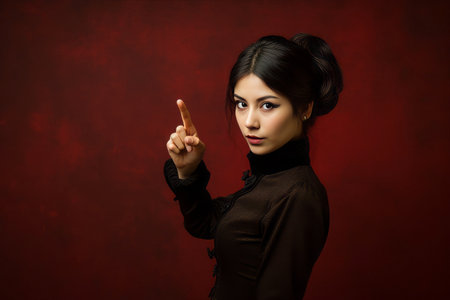 Finger Raised: Captivating Portrait of a Woman - 3:2 Aspect Ratioの素材