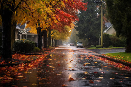 Salem Oregon Transformed by Tranquil Autumn Rainfall: A 3:2 AR Delightの素材