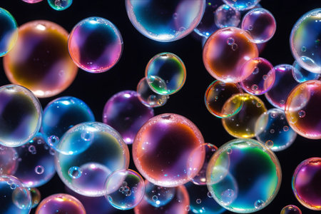 Bubble Texture: Enchanting Close-up Composition on a Mysterious Black Background - AR 3:2の素材