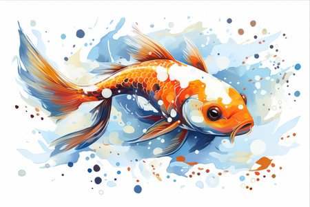Gorgeous Butterfly Koi Fish Enveloped in Water Bubbles: A Captivating Splash of Beauty on a White Isolated Background -AR 3:2の素材