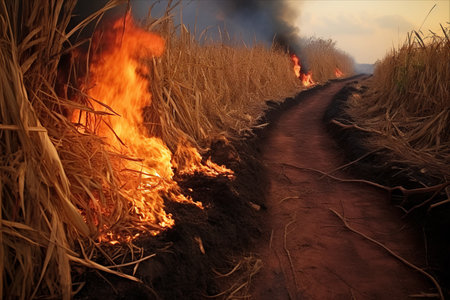 Brazilian Farmers Utilize Controlled Burning Techniques for Pre-Harvesting Sugar Cane: A Glimpse into Bariri, Sao Pauloの素材