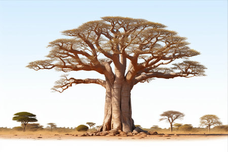 Exquisite Baobab Tree Standing Alone in White Background - AR 3:2の素材