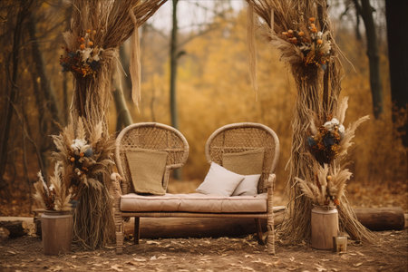 A Rustic Autumn Wonderland: Captivating Decor in an Old Wood for Enchanting Wedding Ceremonyの素材