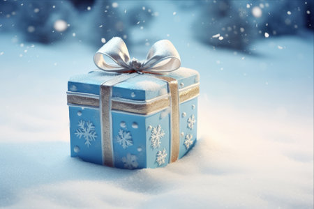 Festive Delights: Snow-Covered Christmas Presents and Ornamental Decorationsの素材