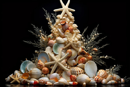 Seaside Christmas Delight: A Harmonious Fusion of Christmas Tree and Seashellsの素材