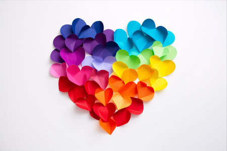 Radiant Love: Vibrant Rainbow Hearts Embracing Diversity, Celebrating Valentine's Day - AR 3:2の素材