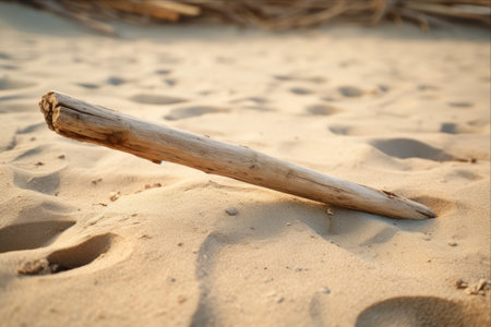 Serenity in Nature: Capturing a Closeup of a Wooden Stick Amidst Sandy Surroundings â AR 3:2の素材
