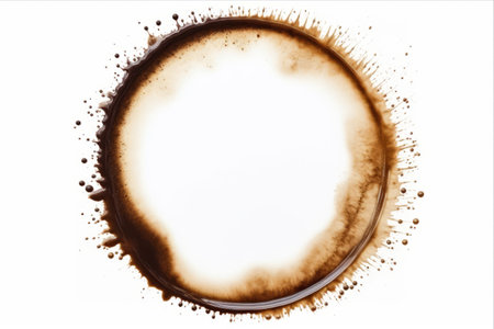Mysterious Coffee Markings: Intriguing Coffee Cup Ring or Stain Found in Isolation on a White Background, Captured from a Top View â AR 3:2の素材