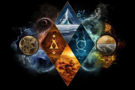 Alchemy Unveiled: Captivating Collage of the Four Elemental Forces - Air, Earth, Water, and Fireの素材