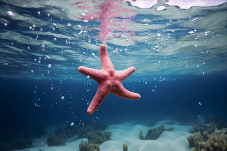 Captivating Journey: The Evanescent Beauty of Pink Starfish Vanishing into the Receding Sea Waterの素材