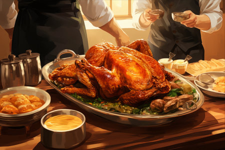 Tray of Tempting Roasted Chicken, Fried Fish, and Bean Cake: A Delectable Delight for Allの素材