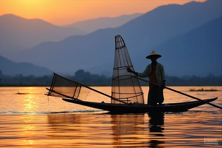 A Glimpse into the Life of the Intha Fisherman: Exploring Inle Lake, Myanmarの素材