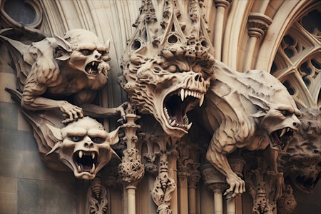 Gothic Splendor: Exquisite Grotesques, Chimeras, and Gargoyles Adorning St. Stephen's Cathedral in Vienna, Austriaの素材