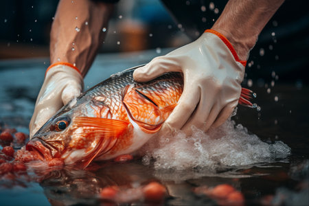 Fascinating Insights into Fish Cleaning Techniques at Market: A Close-Up Look (AR 3:2)の素材