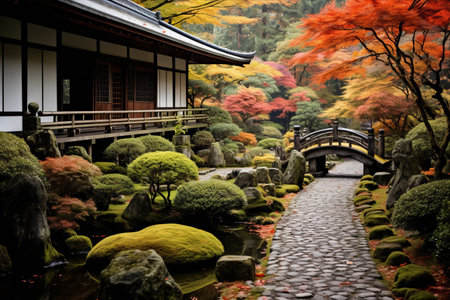 Harmony Unveiled: Captivating the Essence of Autumn in a Traditional Japanese Gardenの素材