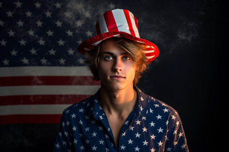 Fireworks Ignite a Young Man's 4th of July Celebrationの素材